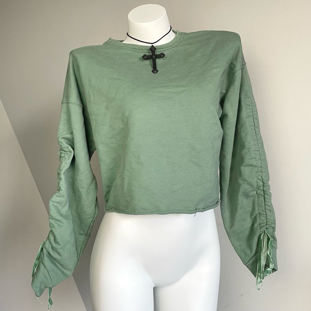 Grunge Green Ruched Long Sleeve Top